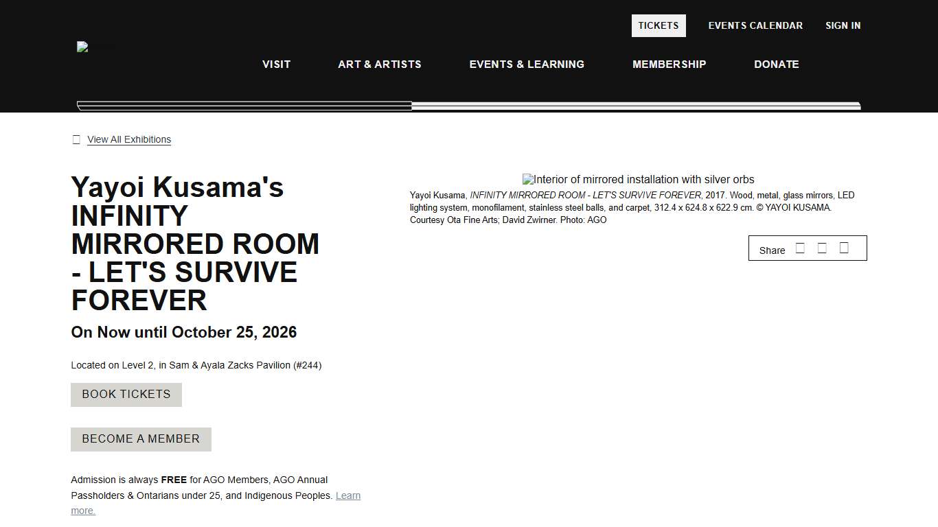 Yayoi Kusama's INFINITY MIRRORED ROOM - LET'S SURVIVE FOREVER Art Gallery of Ontario